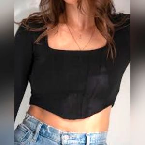 (S) Tie Dye Crop Boned Micro Ribbed Moto Long Sleeve Top